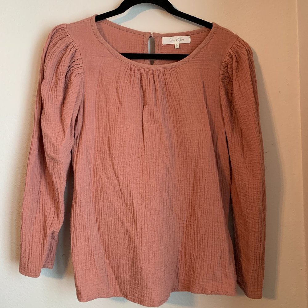 Eden & Olivia Puff Sleeve Crinkle Textured Cotton Shirt